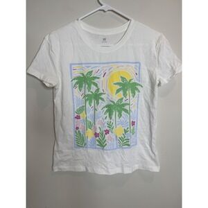 GAP Kids Shirt Youth 2XL White Palm Tree Tropical Floral Summer‎ Graphic Tee XXL